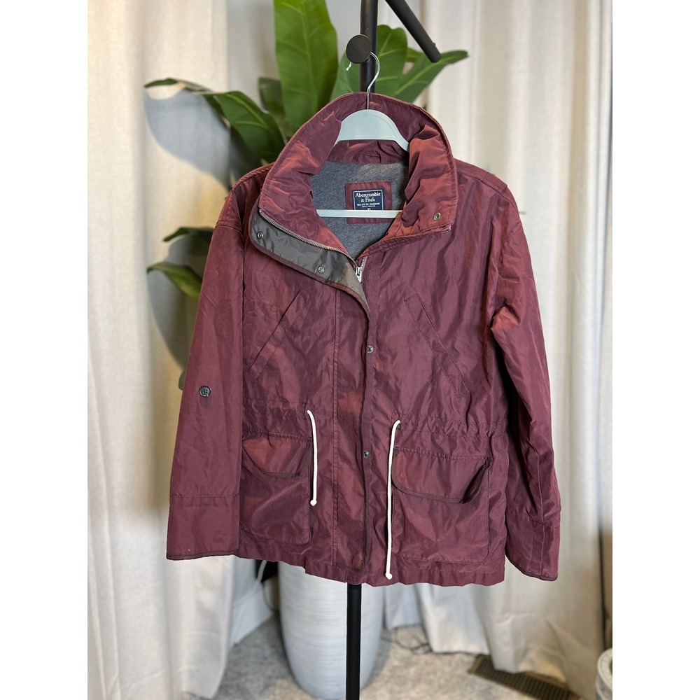 Abercrombie & Fitch Womens Burgundy Utility Jacket Packable Hood XS Maroon